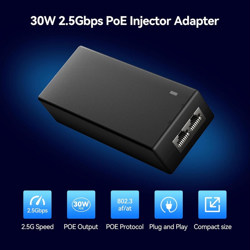 AUMOX PRO 2.5G PoE+ Injector 30W | Convert Non-PoE to PoE Adapter 10/100/1000/2500Mbps | 802.3af/at Compliant | Plug & Play | 100m (328ft) Range (2.5G 30W) - Image 2
